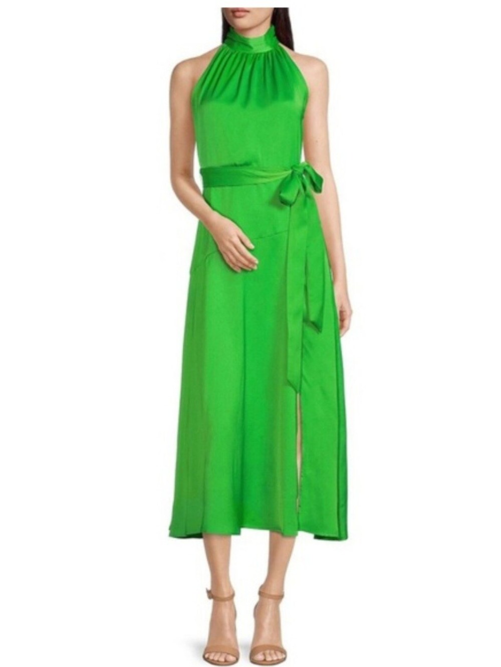 TAYLOR Women's Green Halter Maxi Dress with Side Tie Size 8 NWT